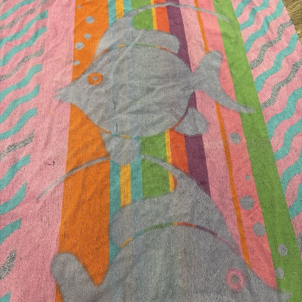 Vintage Royal Terry Beach Towel Tropical Fish Vibrant Colorful 26x59